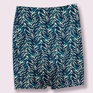 Talbots pencil skirt with green and blue leaf pattern